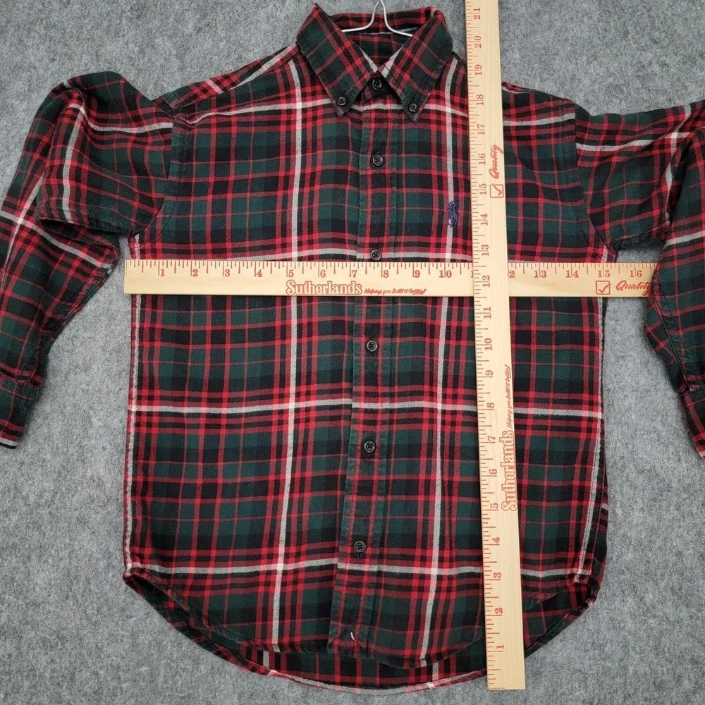 Ralph Lauren Shirt Boys 5 Green‎ Red Plaid Flannel Button Down Long Sleeve Pony